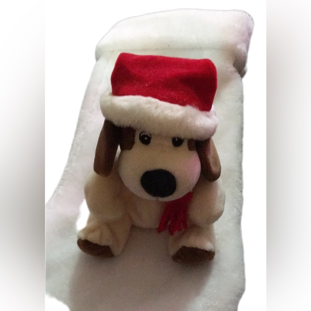 Festive Plush Dog Toy with Red Santa Hat